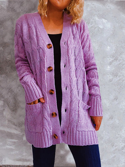 Single Breasted Twist Pocket Long Sleeve Knit Sweater Cardigan