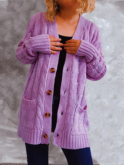 Single Breasted Twist Pocket Long Sleeve Knit Sweater Cardigan