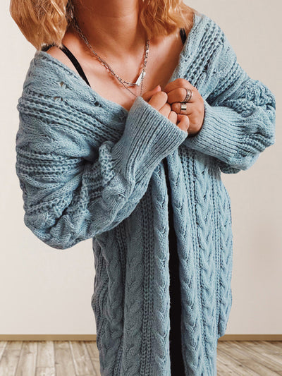 Hemp Flower Dropped Sleeve Long Cardigan Sweater Jacket