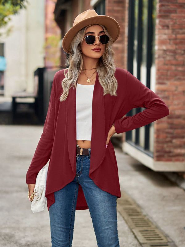 New Long Sleeve Solid Color Loose Cardigan Top Knitted Jacket