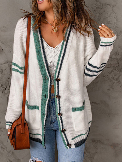 Women's Long Sleeve Colorblock Fashion Sweater Cardigan