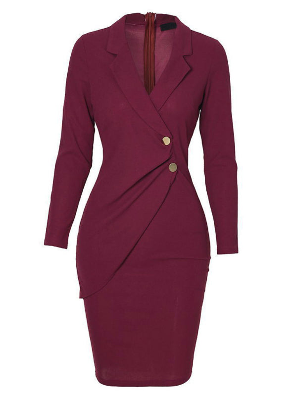 New Ladies Elegant Slim Suit Collar Dress