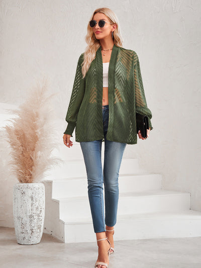 Women's casual solid color loose jacquard cardigan top