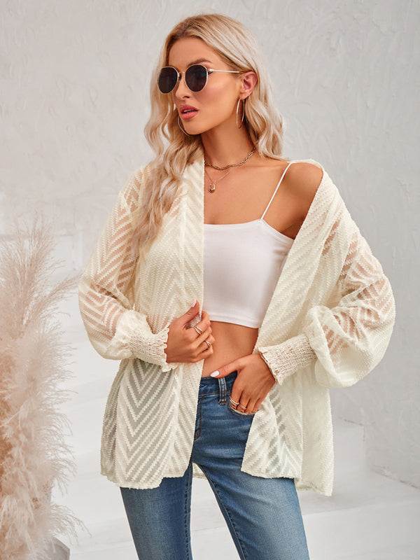 Women's casual solid color loose jacquard cardigan top