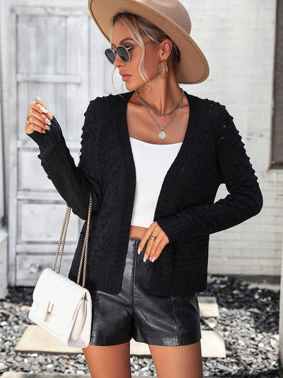 Women's knitted three-dimensional pattern cardigan coat sweater