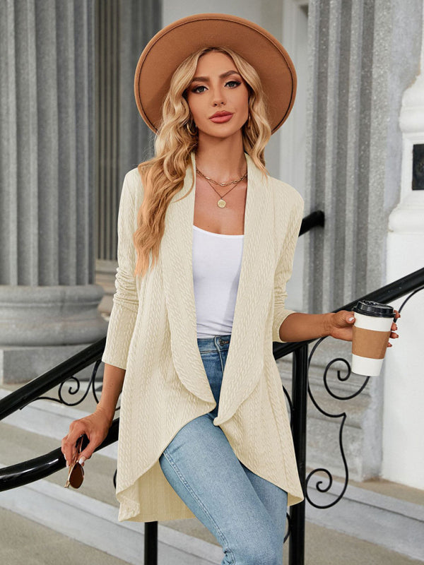 Women's Long Sleeve Loose Collar Cardigan Top Knitted Jacket