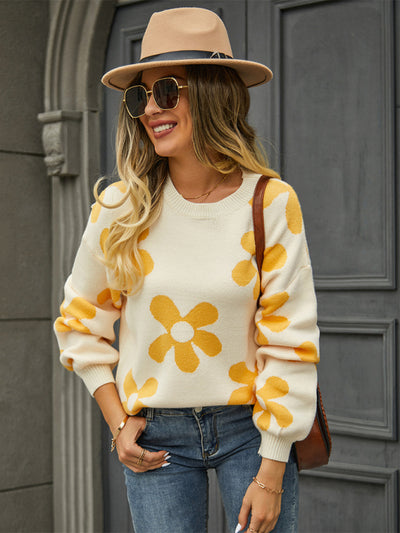 New long sleeve pullover floral pullover sweater