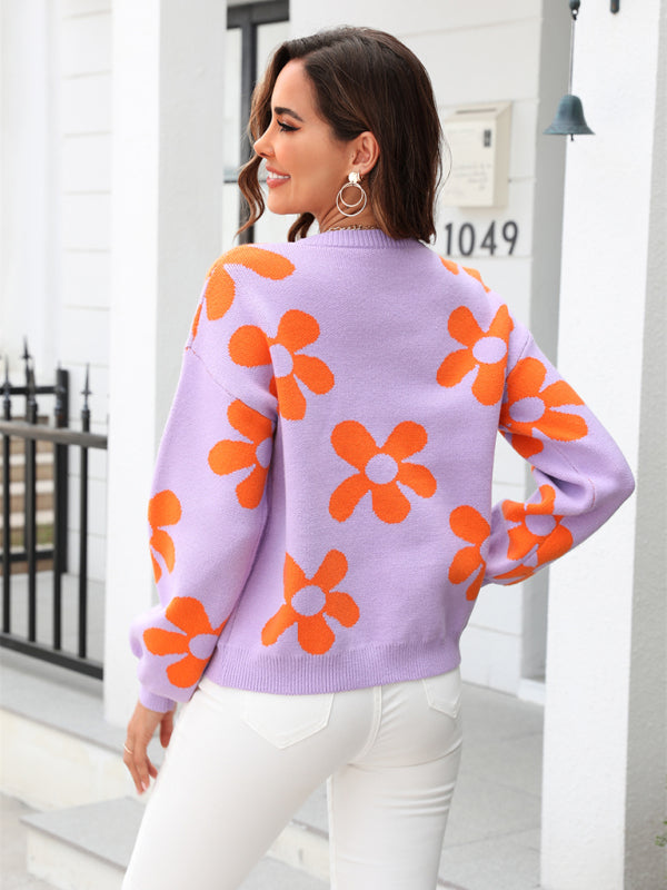 New long sleeve pullover floral pullover sweater