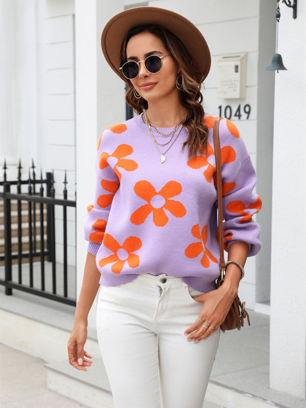 New long sleeve pullover floral pullover sweater