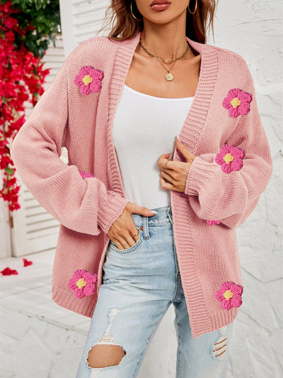 New long-sleeved floral cardigan lantern sleeves knitted sweater jacket