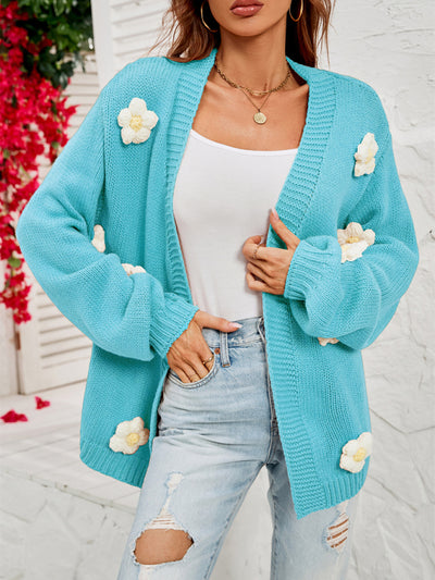 New long-sleeved floral cardigan lantern sleeves knitted sweater jacket