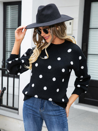 Women's Fashion Knit Polka Dot Pullover