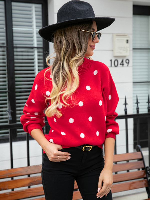 Women's Fashion Knit Polka Dot Pullover