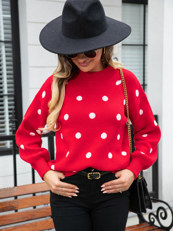 Women's Fashion Knit Polka Dot Pullover