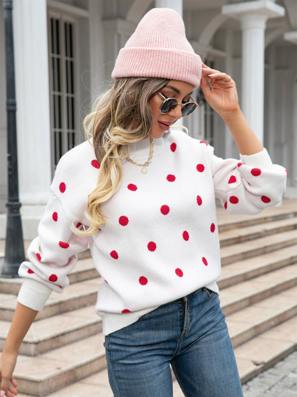 Women's Fashion Knit Polka Dot Pullover