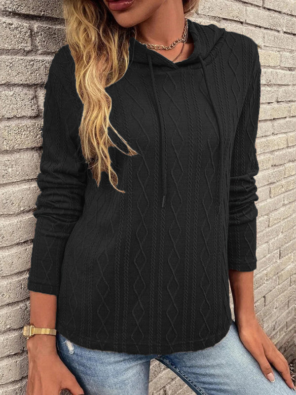 women's long sleeve hooded pullover knitwear top