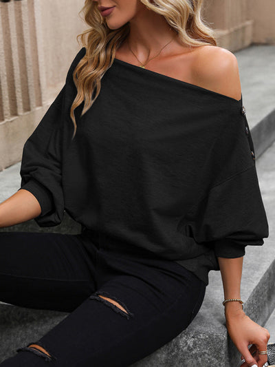 Women's bateau neck off-shoulder knitted top