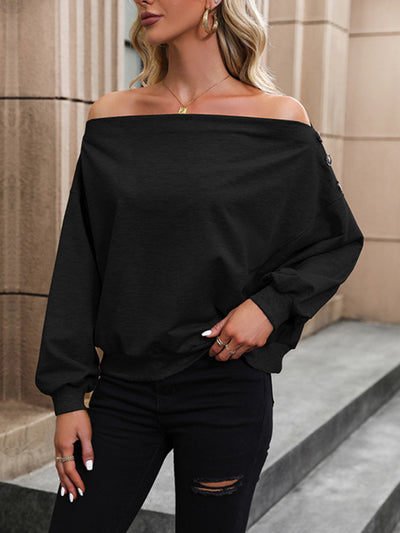 Women's bateau neck off-shoulder knitted top