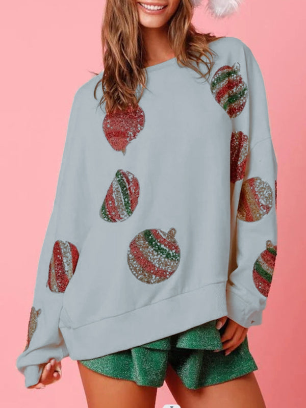 Sequin embroidered fashionable round neck long sleeve sequin patchwork Christmas sweatshirt