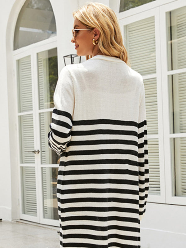 Long casual striped new loose long-sleeved coat sweater cardigan