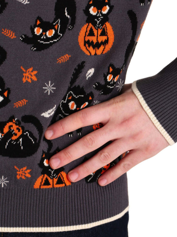 Fashionable Women's Jacquard Sweater Halloween Loose Round Neck Pullover Women's Sweater