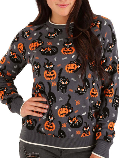 Fashionable Women's Jacquard Sweater Halloween Loose Round Neck Pullover Women's Sweater