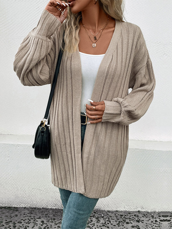 New women's long sleeve solid color cardigan sweater