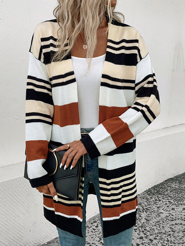 New color block long sweater cardigan