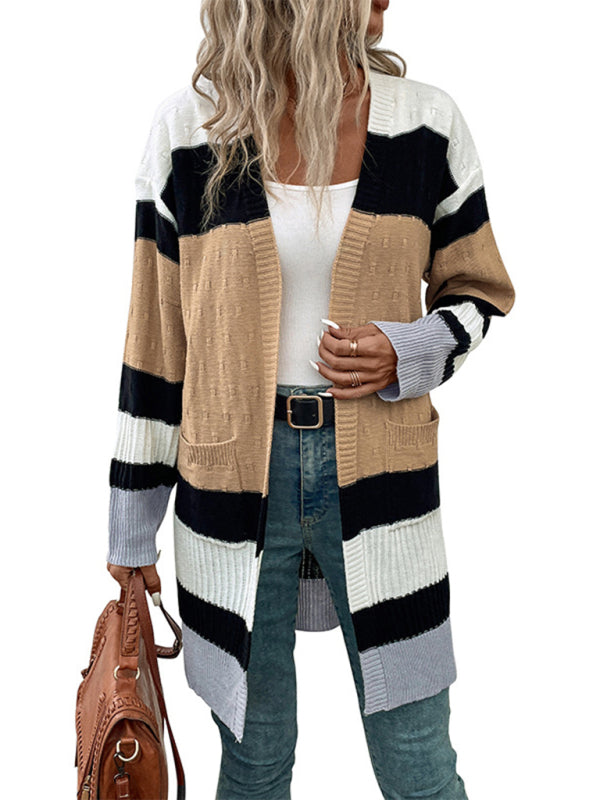 New long sleeve contrast color cardigan sweater