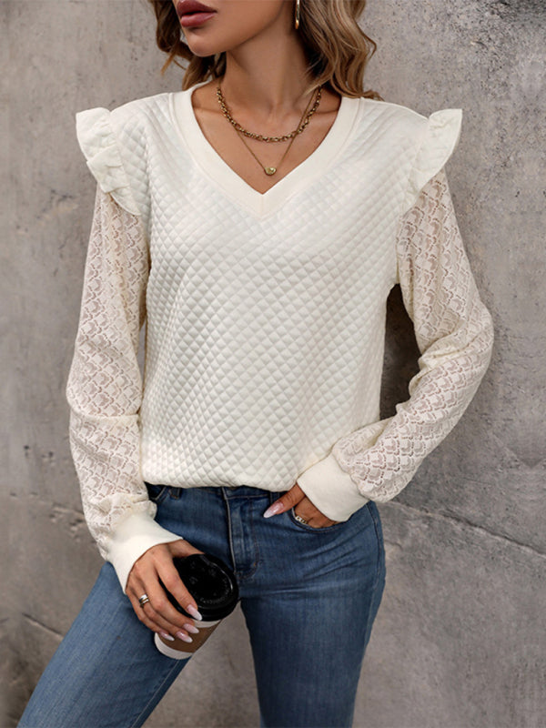 Women’s Knit Lace Sleeve Quilted Top