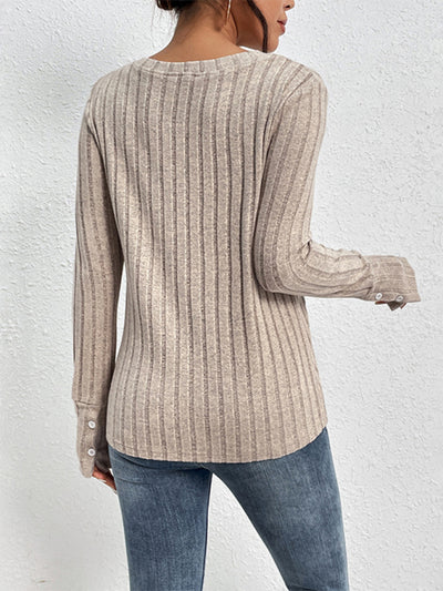 Women's new solid color long sleeve v-neck sweater