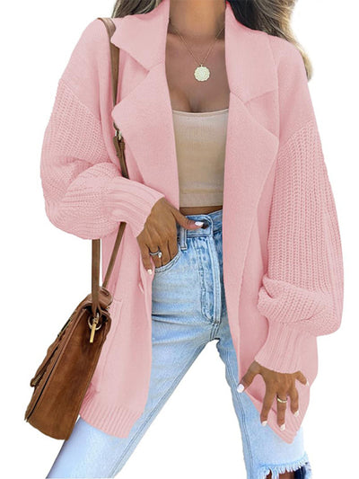 Women's suit collar long sleeve knitted jacket cardigan