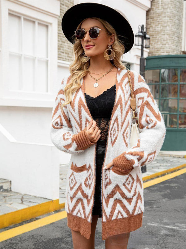 Women's Retro Diamond Mid-Length Cardigan