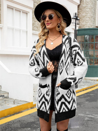 Women's Retro Diamond Mid-Length Cardigan