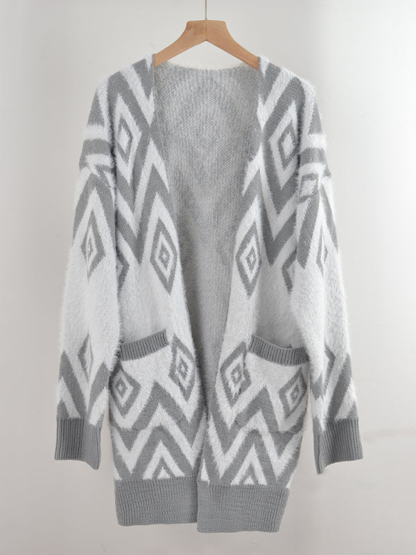 Women's Retro Diamond Mid-Length Cardigan