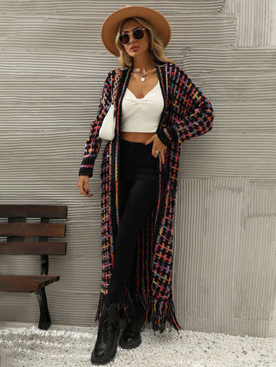 women's tassel long cardigan coat sweater