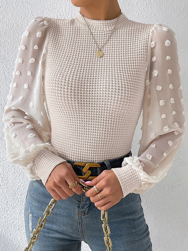 Women's New Fashionable Round Neck Spliced Long Sleeve Sweater