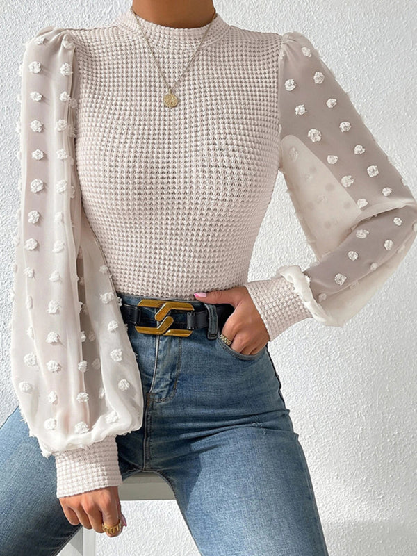 Women's New Fashionable Round Neck Spliced Long Sleeve Sweater