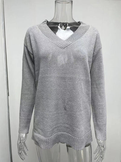 Women's V-neck long-sleeved pullover sweater top