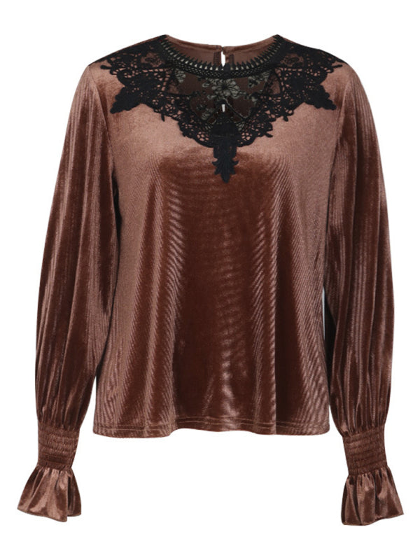 New women's lace stitching long-sleeved sweater