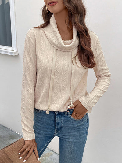 Women's pile collar textured pullover top