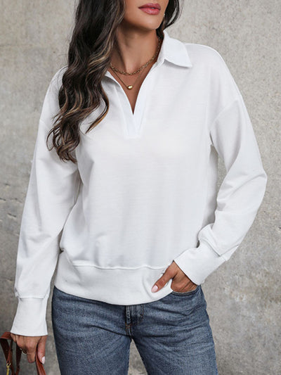 Women's casual lapel tops V-neck T-shirt