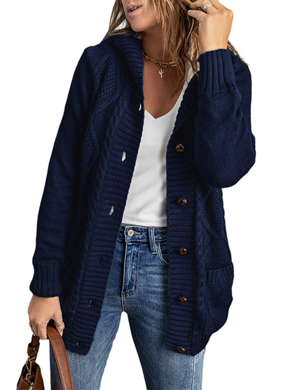 mid-length cardigan hooded sweater jacket