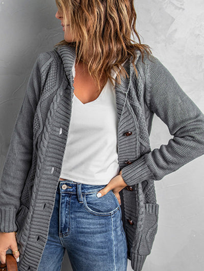 mid-length cardigan hooded sweater jacket