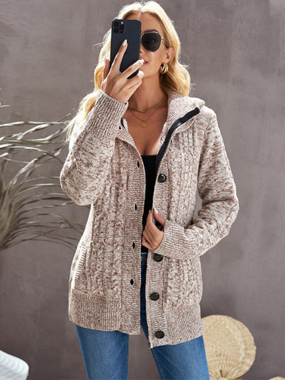 Women's warm casual hooded long-sleeved cardigan knitted