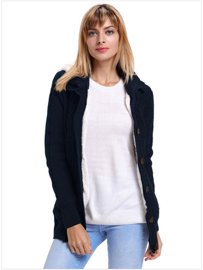 Women's warm casual hooded long-sleeved cardigan knitted