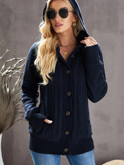 Women's warm casual hooded long-sleeved cardigan knitted