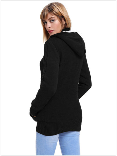 Women's warm casual hooded long-sleeved cardigan knitted