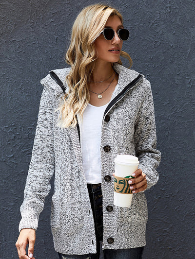 Women's warm casual hooded long-sleeved cardigan knitted