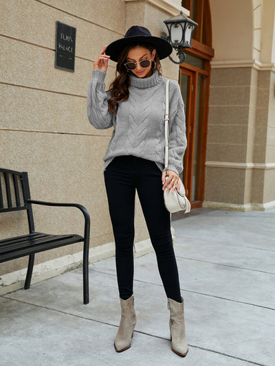 Women's Turtleneck Twist Bell Sleeve Sweater